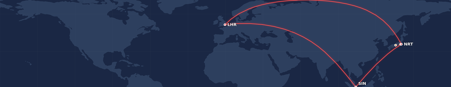 Flight paths for Tokyo to Singapore